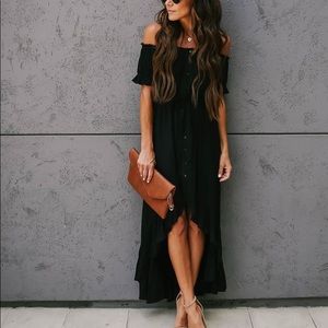 Flock Off The Shoulder High Low Ruffle Maxi Dress